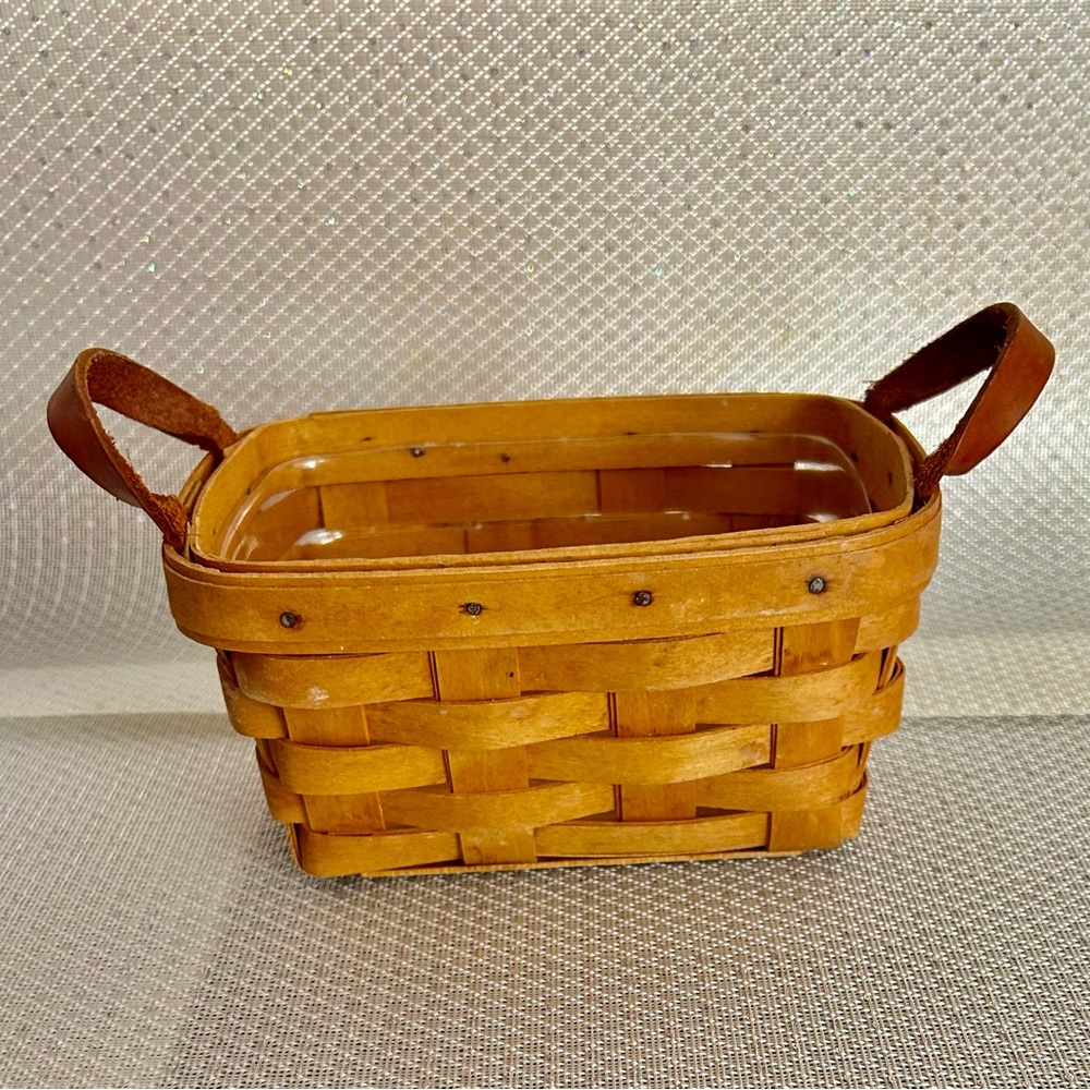 Vintage 1999 Longaberger Small Rectangular Basket With 2 Leather Handles 7"x5"